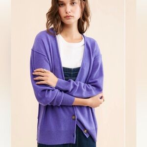 Free People School Boy Purple Cashmere Cardigan Size Large (runs small)